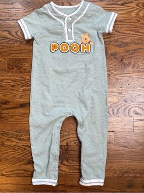 Disney Baby Winnie the Pooh Sage Green Short-Sleeve One-Piece Cotton Romper 24 M